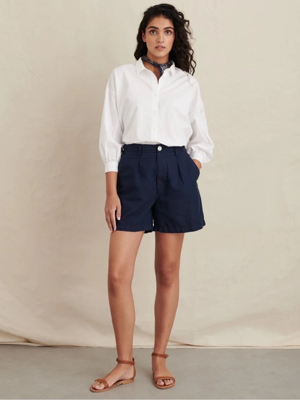 Alex Mill Boy Pleated Shorts Linen Cotton Blend Navy Blue Size 8